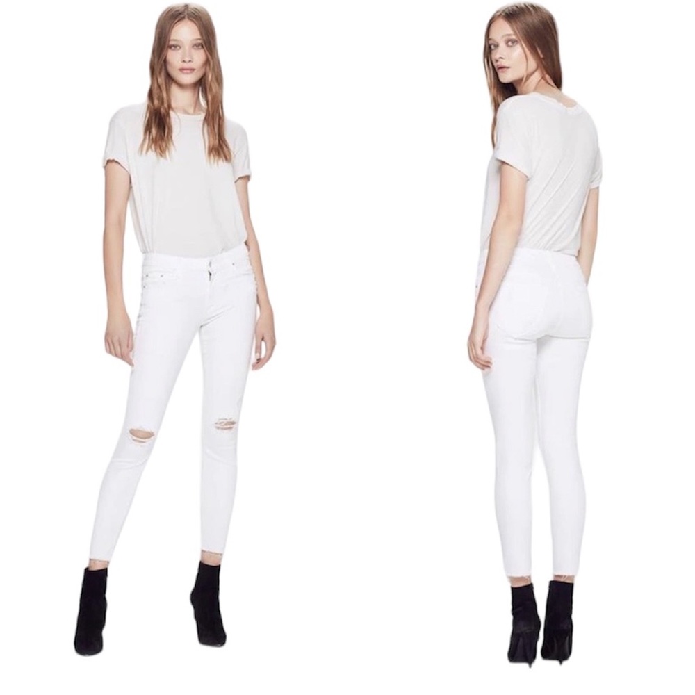 Mother Looker Ankle Fray White Jeans